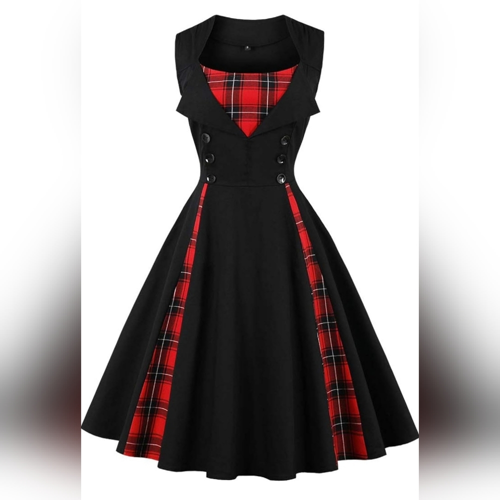 Red Plaid Pinup holiday Dress Retro